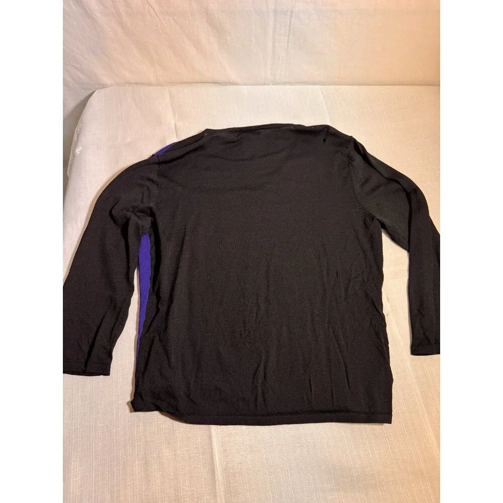 John Paul Richard Uniform Top L Black Blue Sequin Geometric V-Neck Long Sleeve - Picture 8 of 8